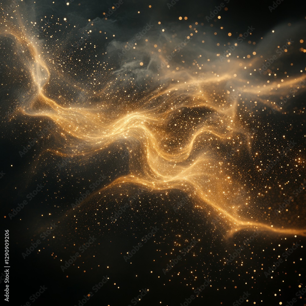 Poster a cloud of 75 softly glowing particles, each moving at different speeds but still flowing uniformly 