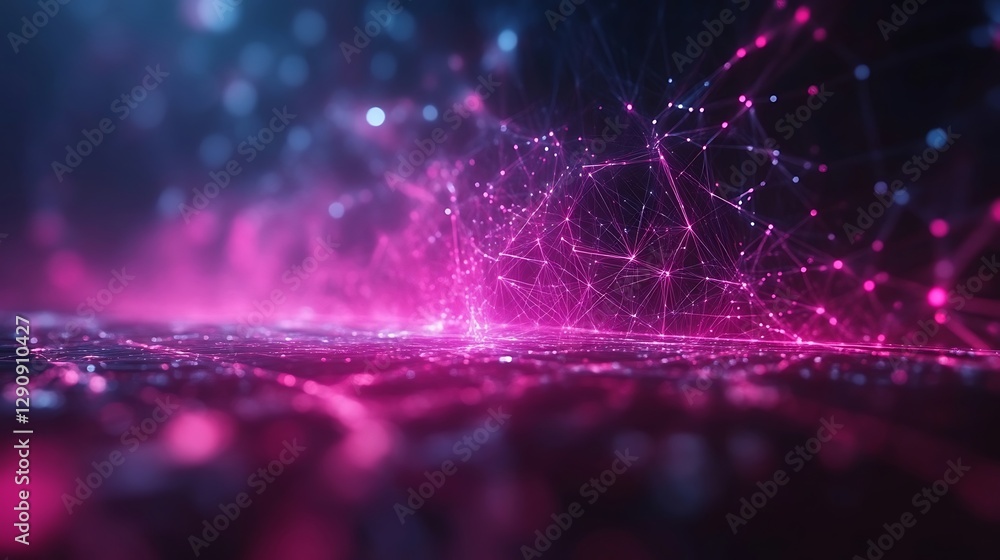 Poster abstract technology background with connected dots and lines in pink and blue tones