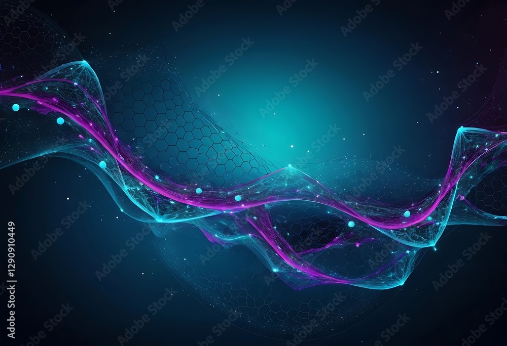 Poster abstract technology background with wavy lines and geometric shapes for digital innovation and futur
