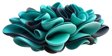 An intricate abstract artwork featuring intertwined teal and black elements forming a captivating and fluid structure