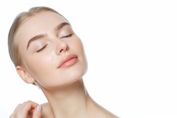 Beautiful woman with clean fresh skin on white background, spa or beauty salon skincare concept