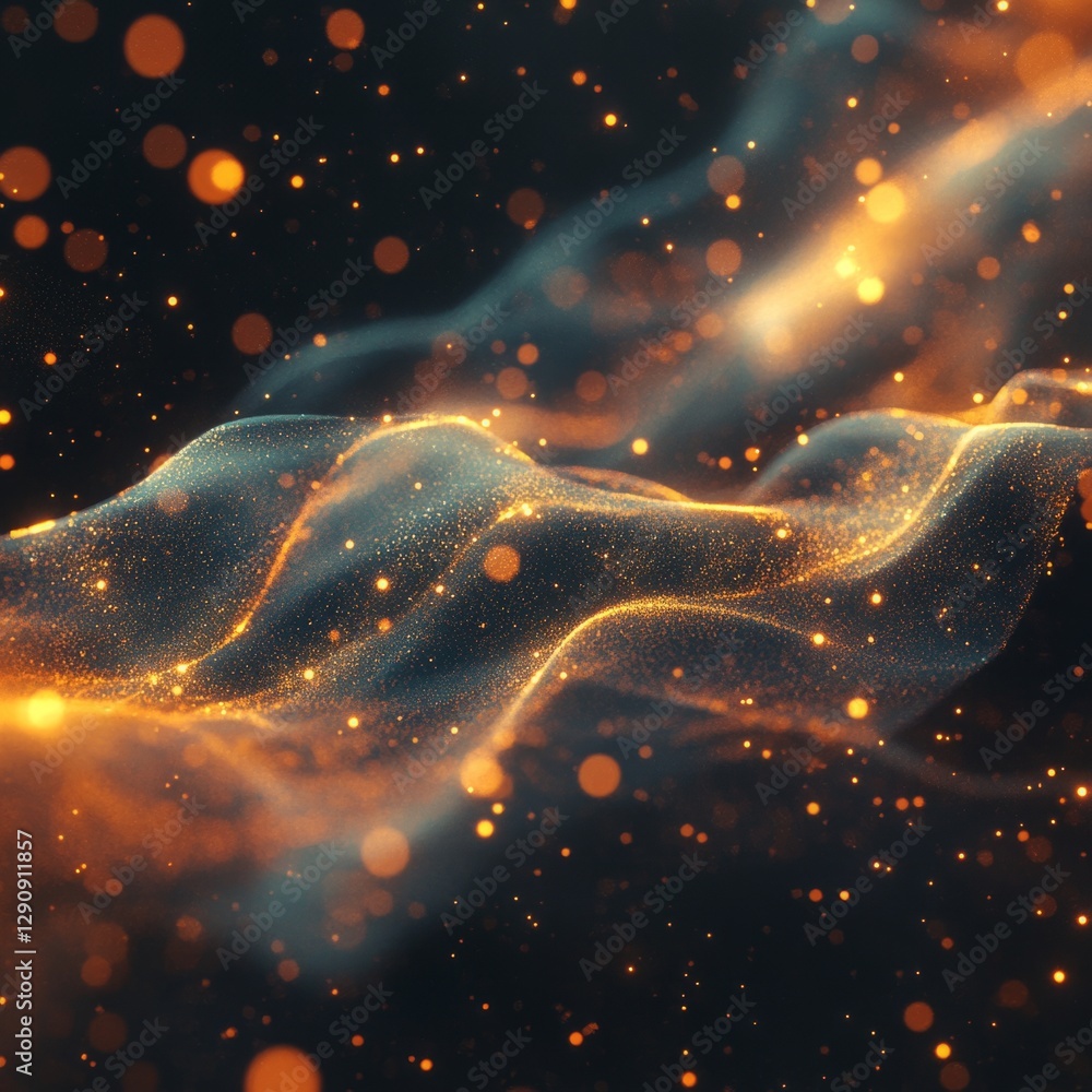 Aufkleber a dynamic stream of 75 particles, gently glowing in different colors, moving fluidly in one directio