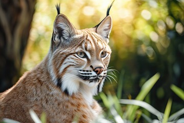 Obraz premium A close-up view of a cat resting in a green grassy area