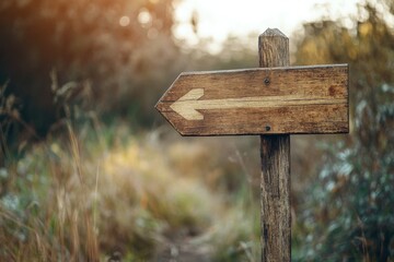 Fototapeta premium Direction sign for campers, rustic wooden signpost with clear arrows, outdoor background, vintage style