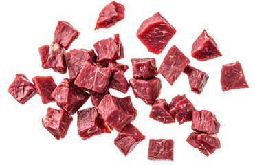 Freshly Cut Beef Cubes on transparent background 