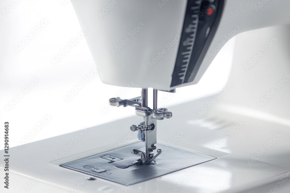 Poster a close-up shot of a sewing machine on a table, ready for use