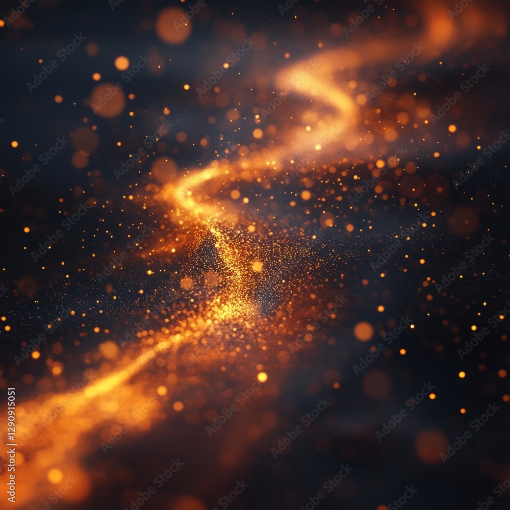Poster a soft stream of 75 glowing particles, all moving in a single direction, each with slight variations