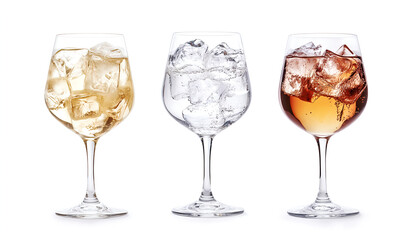 Three Glasses of Sparkling Drinks with Ice Cubes