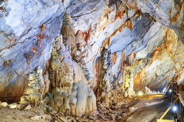 Amazing stalagmites at underground chamber inside Paradise Cave