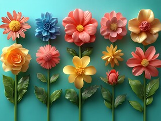 Obraz premium Colorful Paper Flowers on Teal Background