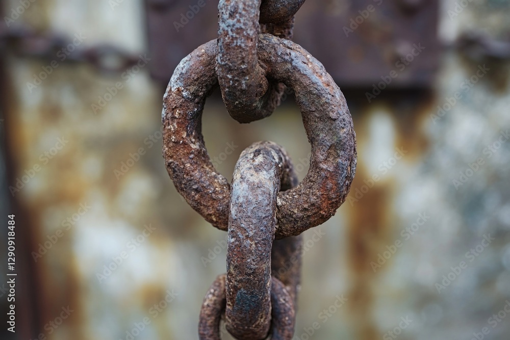 Poster a close-up shot of a rusted metal chain with intricate details
