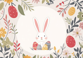 Easter Bunny with Floral Frame and Eggs