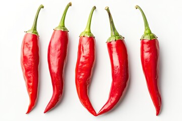 Red chili peppers arranged on a white background