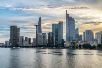 Fototapeta premium Awesome Ho Chi Minh City skyline at sunset, Vietnam