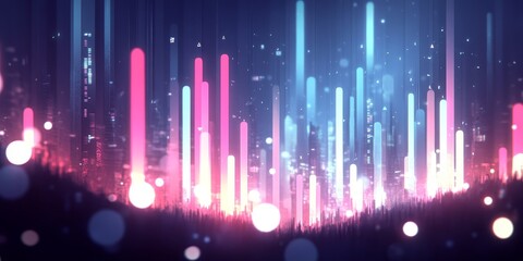 Abstract Cityscape of Glowing Lines, Data Visualisation with Upward Trending Data Points