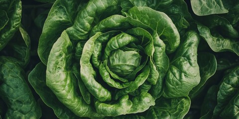 Obraz premium Vibrant, Fresh Green Lettuce Leaves A Close-Up on Organic Agriculture and Healthy Food