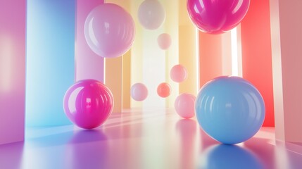 Bright balloons floating in mid-air, radiating joy and vibrant energy.