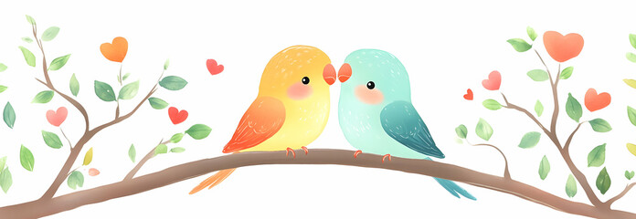 Naklejka premium Cute lovebird couple bird background generated by a white background. Radiant lovebirds bring warmth to simplicity