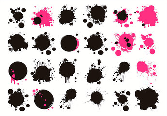 Bold Black Ink Splatter Vector Elements Ideal for Modern Designs and Creative Visuals on White Background