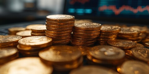 Gold coins stacked high representing investment and market fluctuations