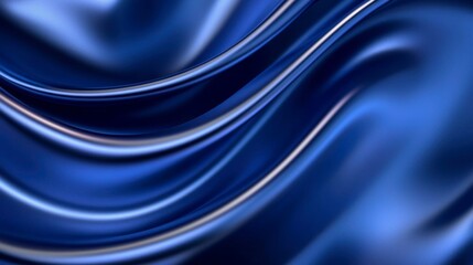 Abstract Silk Fabric Wave Texture in Deep Blue Elegant Curving Lines Pattern Luxurious Background