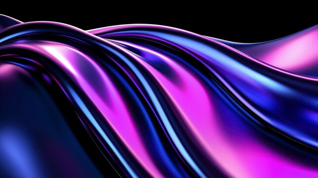 Abstract Waves of Iridescent Metallic Fluid in Purple and Blue Tones Against a Dark Backdrop