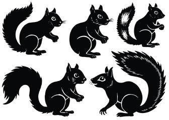 Obraz premium Squirrel Silhouette set black Vector design, Red Squirrel Illustration Vector animal set Design for Printing and Craft Projects