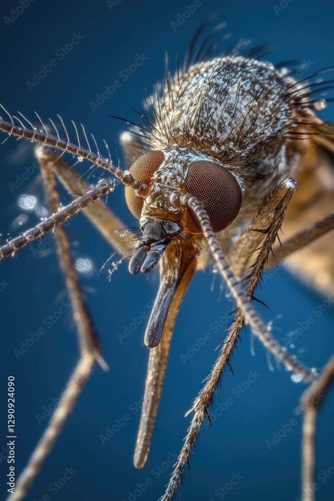 Poster a close-up view of a mosquito's head with intricate details