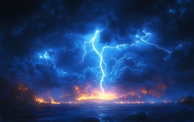 lightning striking a fire and water