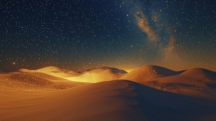 Beautiful desert night with a clear sky full of stars and soft, glowing dunes