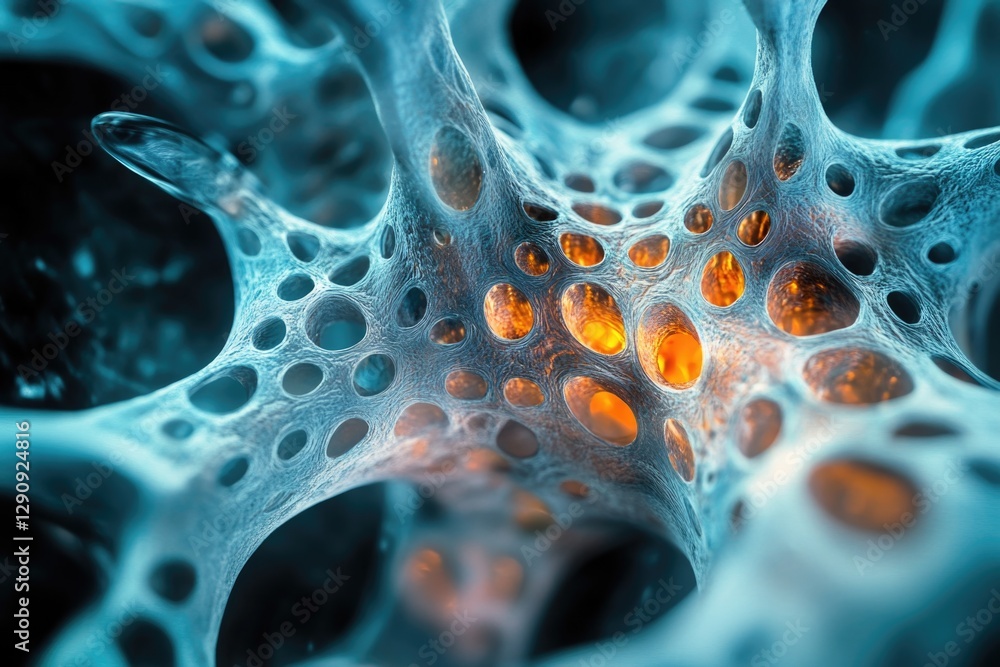 Aufkleber a microscopic view of a cell's structural features, featuring holes and textures