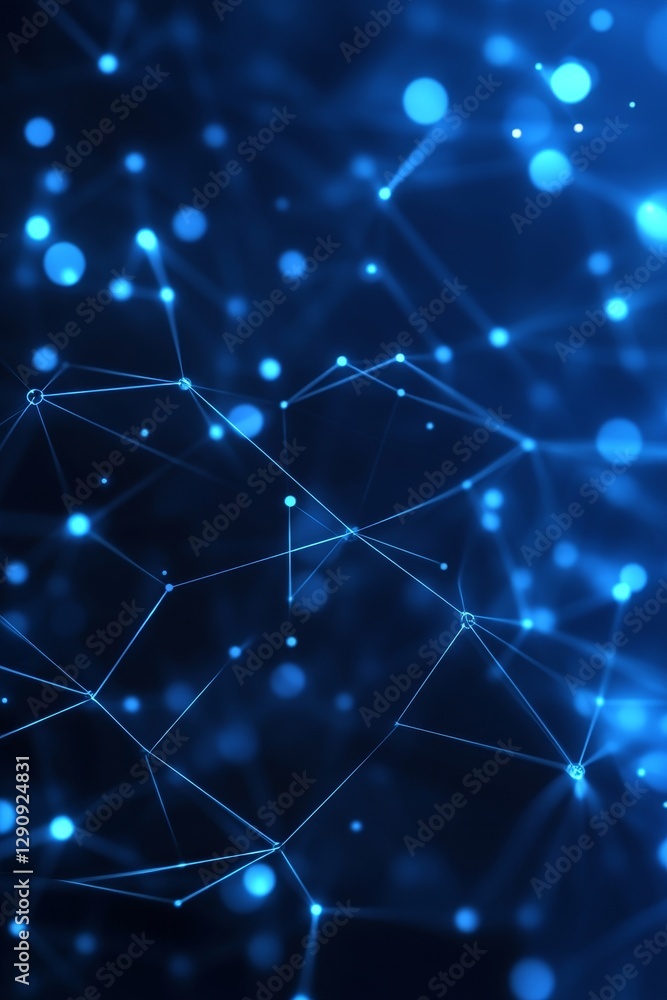 Poster abstract blue technology background with connected dots and triangles for digital automation
