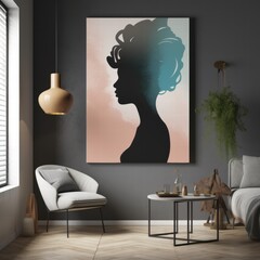 Modern interior design. Mock up poster on wall. 3D illustration