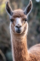 Obraz premium A close-up shot of a llama's face, looking directly at the camera