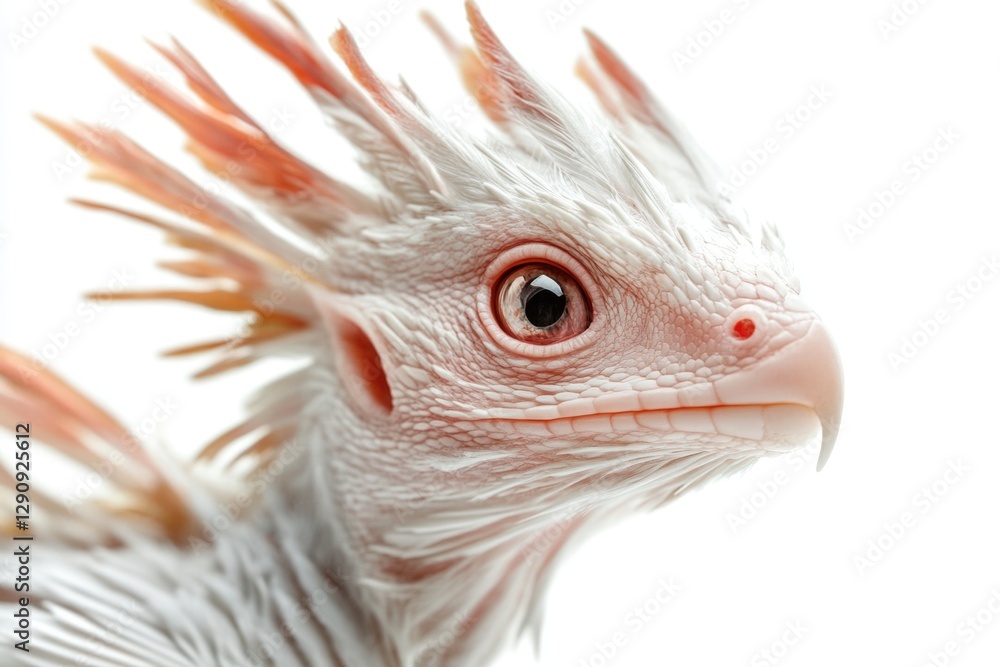 Poster close-up shot of a small white bird with vibrant orange feathers, perfect for use in designs about n