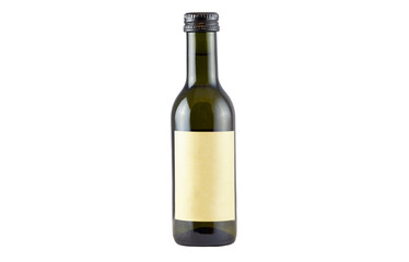 Small unopened green bottle of white wine from Czech Republic with empty sticker for the text or advertisement separated on the white background.