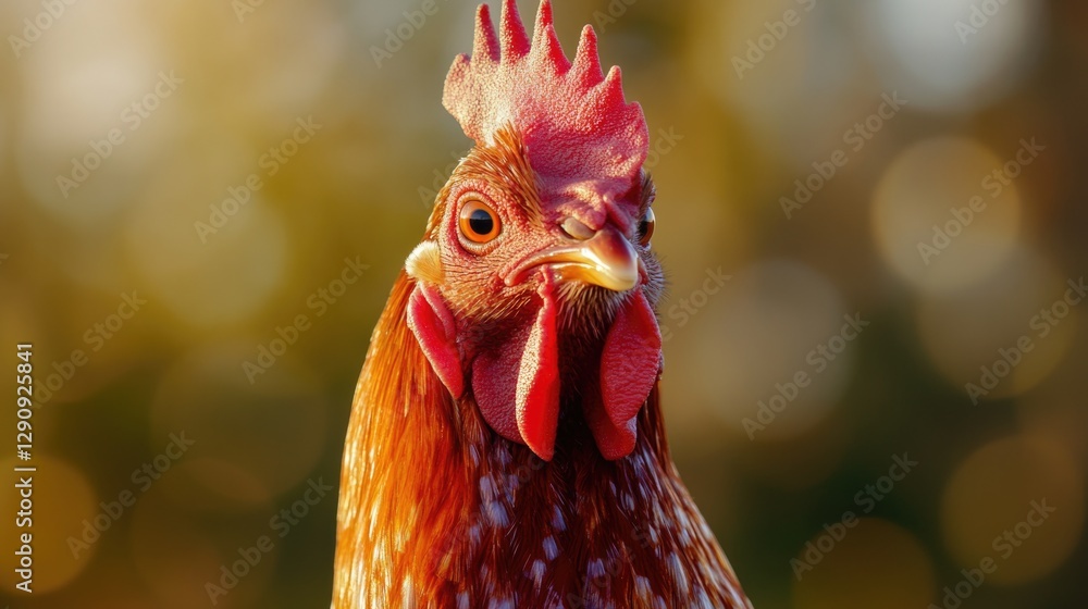 Poster a close-up shot of a rooster's head with a blurred background