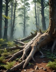 Obraz premium Decaying tree trunks and branches on the forest floor, fallen trees, natural decay