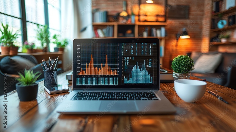 Poster a modern laptop positioned on a table surrounded by a clean workspace ideal for productivity and cre