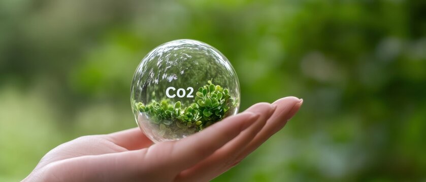 co2 capture with plant in glass sphere.