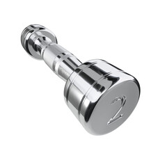 Round Chrome Dumbbell with number 2, weightlifting gym equipment wide angle view, isolated on white background. 3D illustration