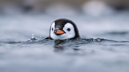 Baby penguin swimming in the ocean
