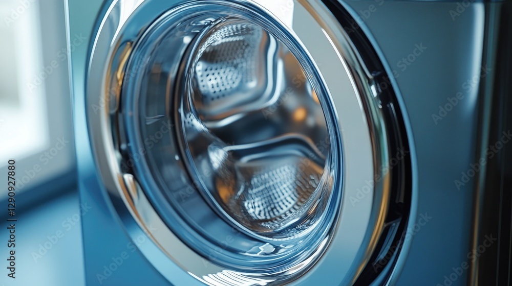 Poster a close-up shot of a modern washing machine with its lid open, revealing the inner workings