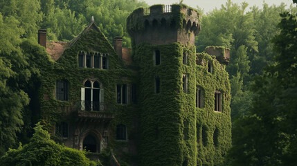 Fototapeta premium An old abandoned castle covered in ivy