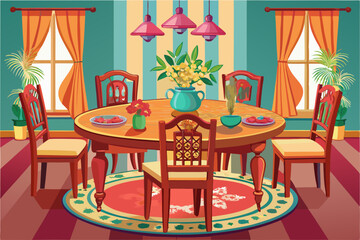 vector of  Traditional dining table and chairs