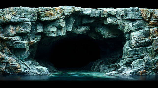 a cave with a small waterfall in the middle