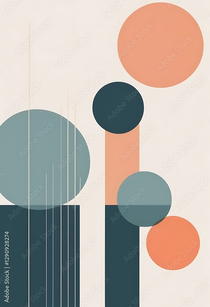 Poster geometric shapes and lines displayed on neutral background create art