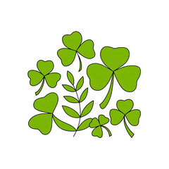 Set of Green Shamrock Clover Leaf in Cartoon and Flat Style &ndash; St. Patrick&rsquo;s Day  Lucky four, three clover shamrock leaf icon flat style silhouette vector illustration set. Irish celtic St Patrick Day 
