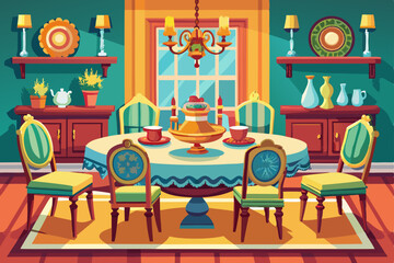 vector of  Traditional dining table and chairs