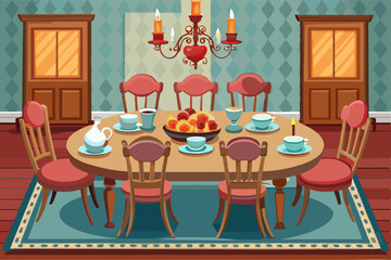 vector of  Traditional dining table and chairs